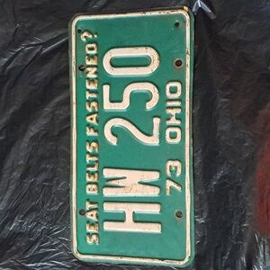 Ohio 1973 License Plate Seatbelts Fastened Hw250 Vintage Automobilia